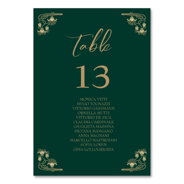 Tarjeta De Mesa Elegante oro Art Deco boda Tabla de sentados (Anverso)