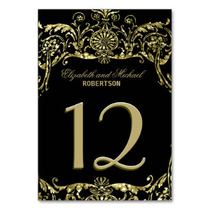 Tarjeta De Mesa Elegante oro Ornamental de fondo negro