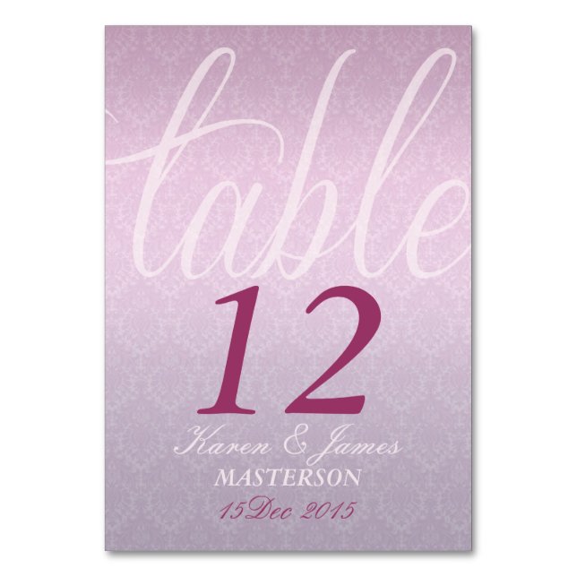 Tarjeta de mesa elegante para la boda satinada de  (Anverso)