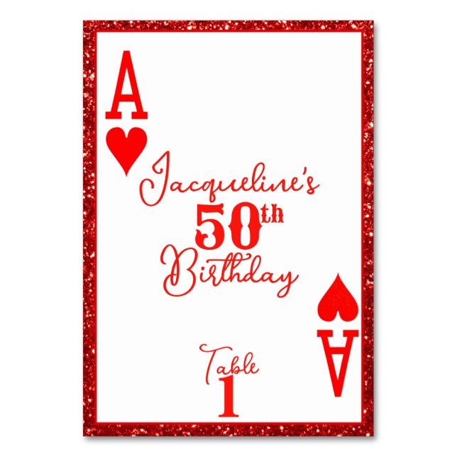 Tarjeta De Mesa Elegante Partido de Cumpleaños del Purpurina Rojo (Anverso)
