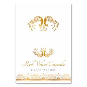 Tarjeta De Mesa Elegante Patrón de oro Etiqueta de bufé Boda indio
