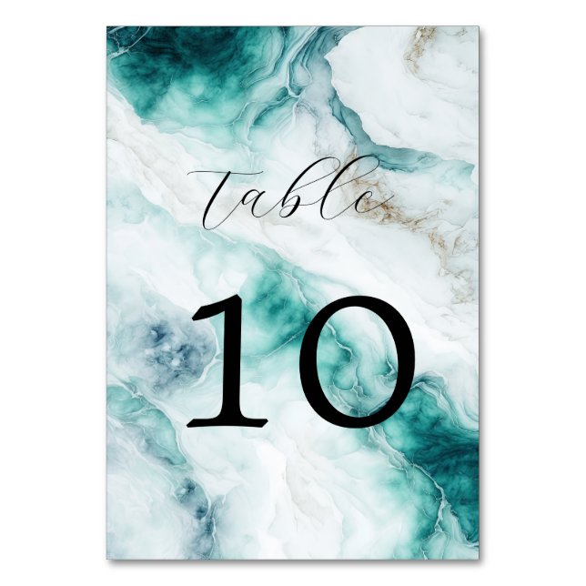 Tarjeta De Mesa Elegante Peacock Green Marble Boda (Anverso)
