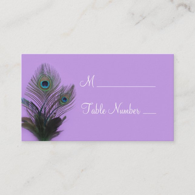Tarjeta De Mesa Elegante Peacock Place Card - morado y blanco (Anverso)