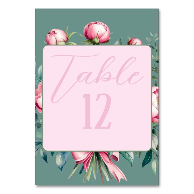 Tarjeta De Mesa Elegante Peony Bouquet en Boda acuarela (Anverso)