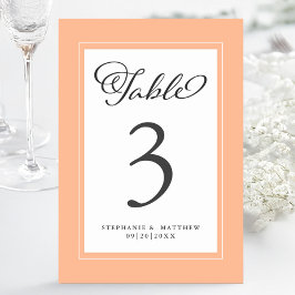 Tarjeta De Mesa Elegante Personalizado de recepción de Peach & Whi