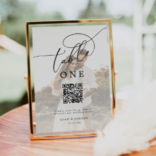 Tarjeta De Mesa Elegante Photo QR Code Boda Menu