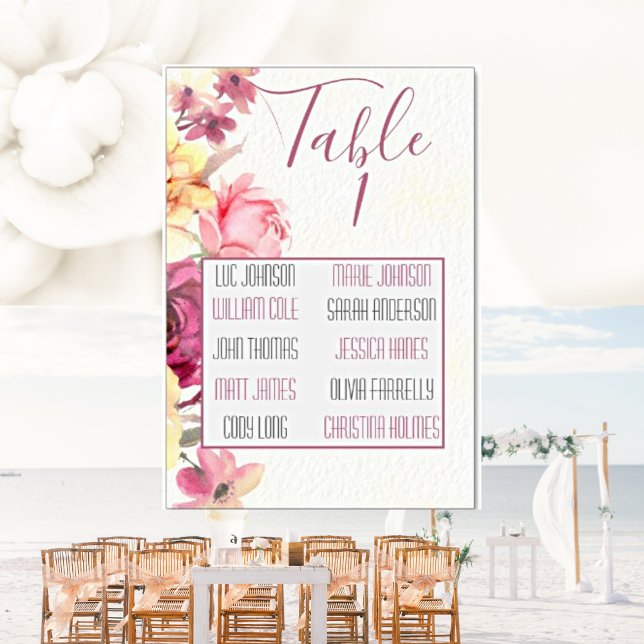 Tarjeta De Mesa Elegante plan de asiento de boda | Floral rosa Rub (Subido por el creador)