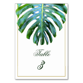 Tarjeta De Mesa Elegante playa tropical Monstera Leaf Green Gold