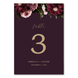 Tarjeta De Mesa Elegante Plum Purple Burgundy Boda Floral