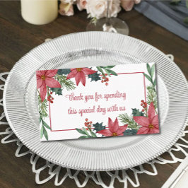 Tarjeta De Mesa Elegante Poinsettia Gracias Boda Navidades Rojos