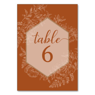 Tarjeta De Mesa Elegante Polígono Geométrico Floral Terra Cotta
