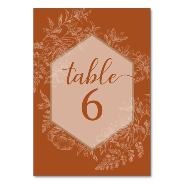 Tarjeta De Mesa Elegante Polígono Geométrico Floral Terra Cotta (Anverso)