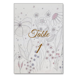 Tarjeta De Mesa Elegante Polvo Rosa Gris Floral Dibujado a Mano Bo