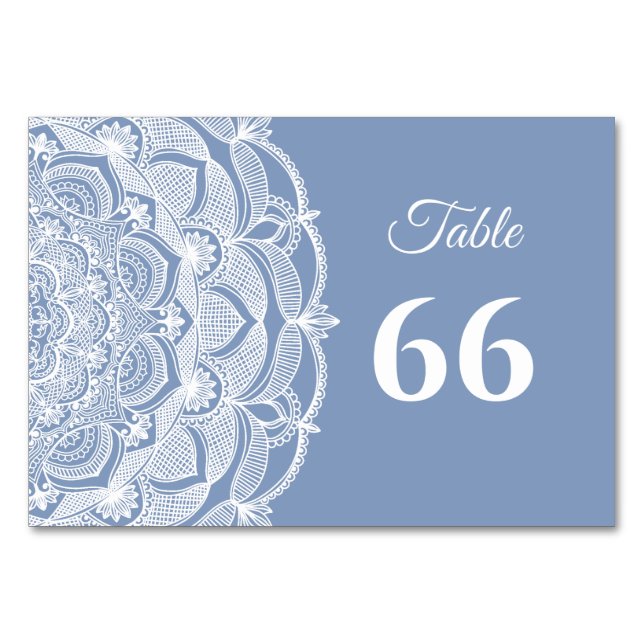 Tarjeta De Mesa Elegante polvoriento azul encaje mandala clásico (Reverso)