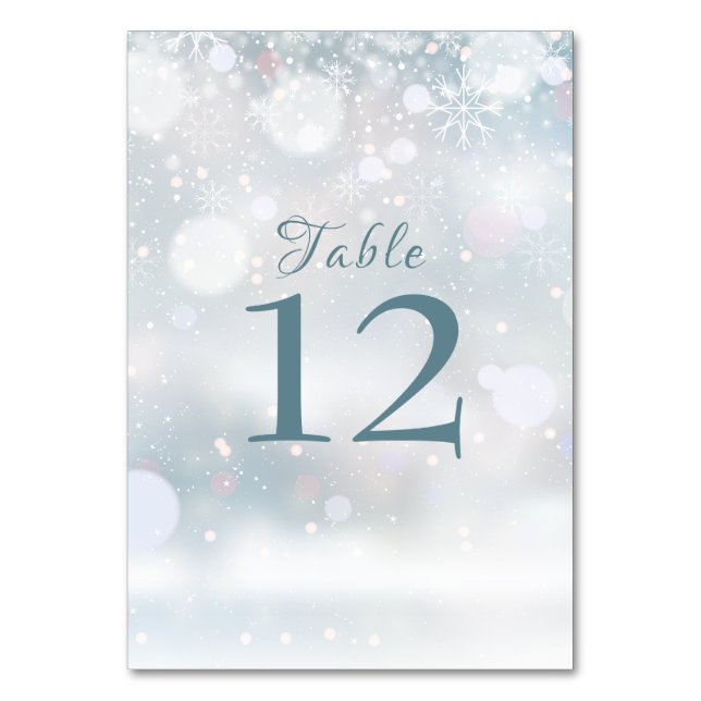Tarjeta De Mesa Elegante primer Boda de copos de nieve (Anverso)