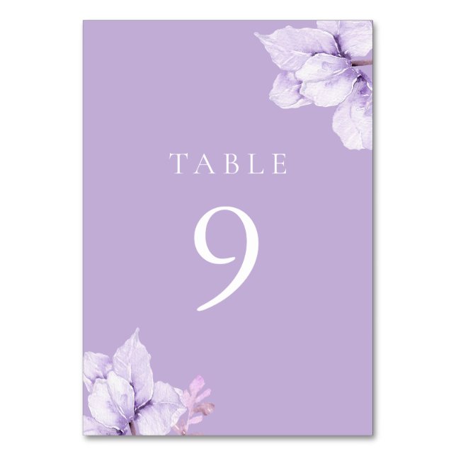 Tarjeta De Mesa Elegante Purple Floral Todas las temporadas Boda (Anverso)