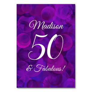 Tarjeta De Mesa Elegante púrpura 50 y fabulosa fiesta de cumpleaño