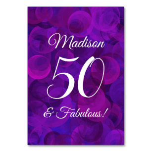 Tarjeta De Mesa Elegante púrpura 50 y fabulosa fiesta de cumpleaño