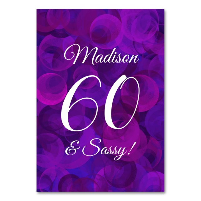 Tarjeta De Mesa Elegante púrpura 60 y elegante fiesta de cumpleaño (Anverso)