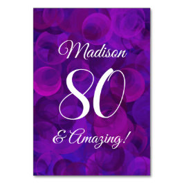 Tarjeta De Mesa Elegante púrpura 80 y asombrosa fiesta de cumpleañ