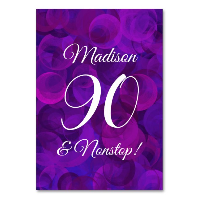 Tarjeta De Mesa Elegante púrpura 90 y fiesta ininterrumpida de cum (Anverso)