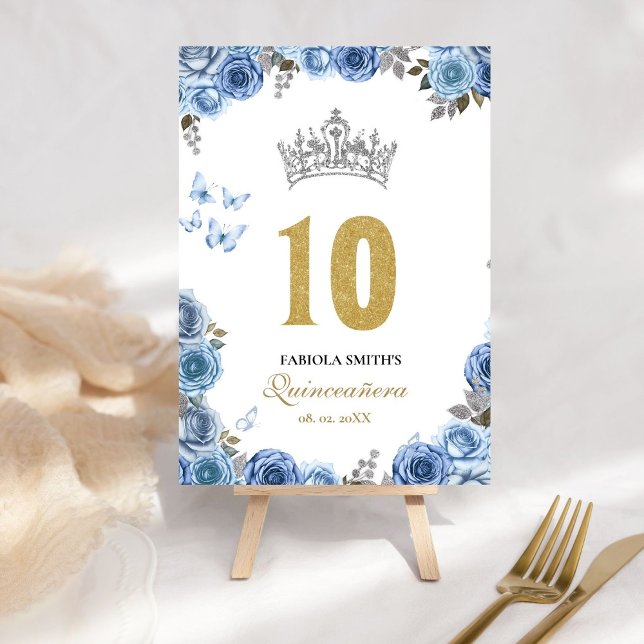 Tarjeta De Mesa Elegante quinceañera azul y dorado (Subido por el creador)