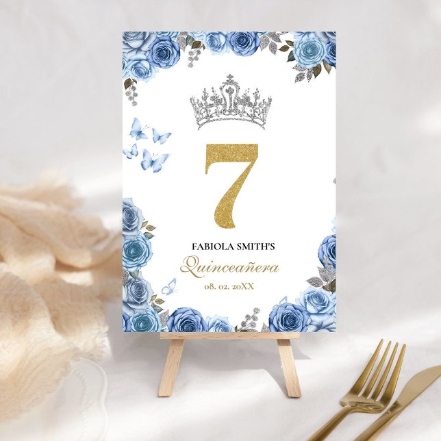 Tarjeta De Mesa Elegante quinceañera azul y dorado (Subido por el creador)