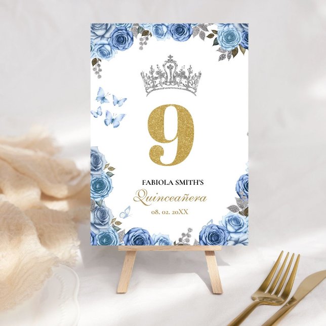 Tarjeta De Mesa Elegante quinceañera azul y dorado (Subido por el creador)