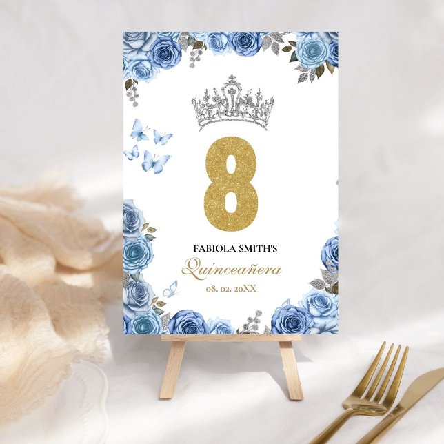 Tarjeta De Mesa Elegante quinceañera azul y dorado (Subido por el creador)