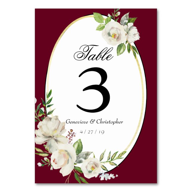 Tarjeta De Mesa Elegante recepción Boho Burgundy de boda floral (Anverso)