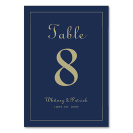 Tarjeta De Mesa Elegante Recepción de Boda Azul de Oro Cena Formal