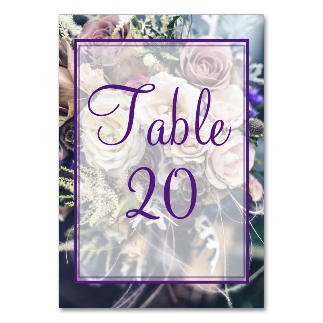 Tarjeta De Mesa Elegante recepción de Boda Floral Púrpura (Anverso)