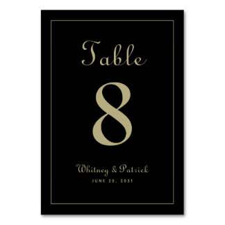 Tarjeta De Mesa Elegante Recepción de Boda Negra de Oro Cena Forma