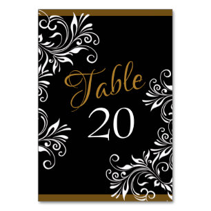 Tarjeta De Mesa Elegante recepción de Boda Negra y Oro