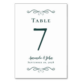 Tarjeta De Mesa Elegante recepción de bodas Romántico Verde Esmera