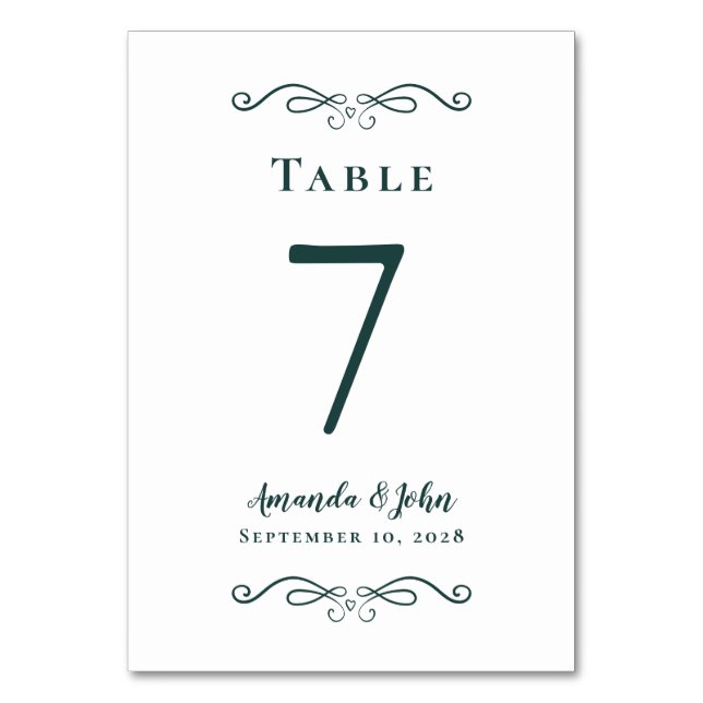 Tarjeta De Mesa Elegante recepción de bodas Romántico Verde Esmera (Anverso)