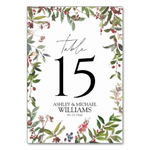 Tarjeta De Mesa Elegante recepción de invierno con flores silvestr