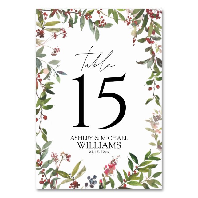 Tarjeta De Mesa Elegante recepción de invierno con flores silvestr (Reverso)