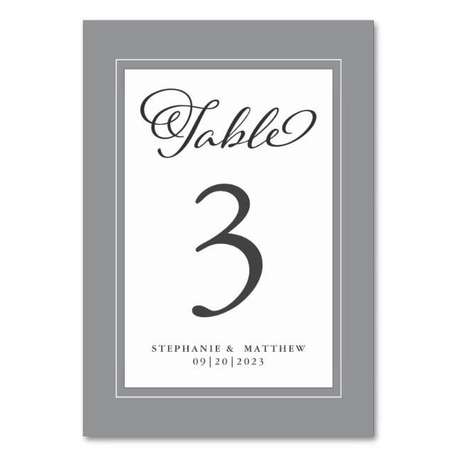 Tarjeta De Mesa Elegante recepción de Moda gris y boda blanca (Anverso)