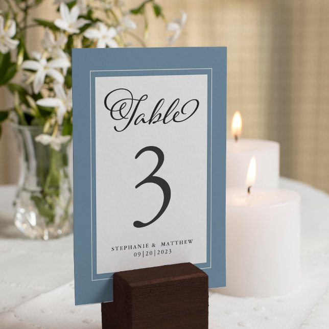 Tarjeta De Mesa Elegante recepción Dusty Blue Wedding (Subido por el creador)