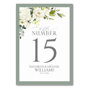 Tarjeta De Mesa Elegante recepción floral verde gris blanco