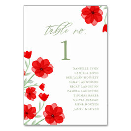 Tarjeta De Mesa Elegante Red Watercolor Poppy Floral Table Number