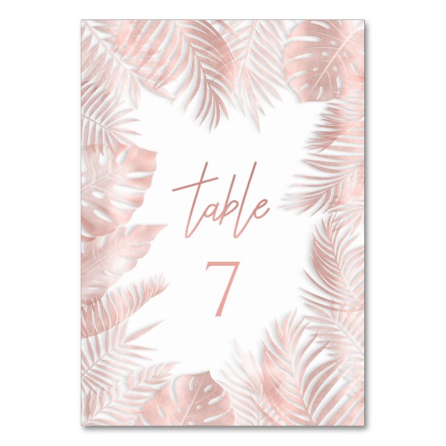 Tarjeta De Mesa Elegante Relieve metalizado dorado rosa tropical h (Anverso)
