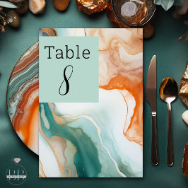 Tarjeta De Mesa Elegante Resumen moderno Agate Terracotta Verde az