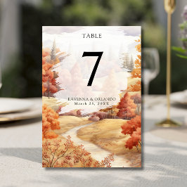 Tarjeta De Mesa Elegante río de otoño forestal rojo Boda de otoño