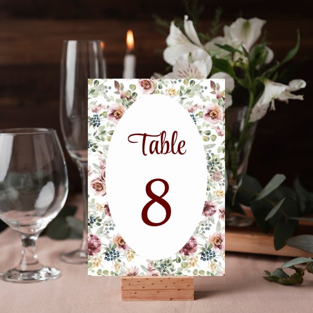 Tarjeta De Mesa Elegante romántico boda floral signo de número de  (Subido por el creador)