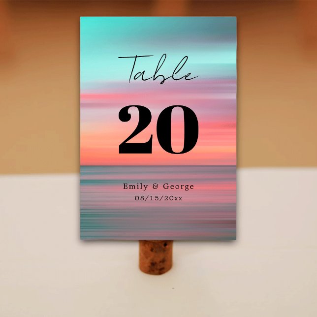 Tarjeta De Mesa Elegante Romántico Sunset Blue Sky Beach Wedding (Subido por el creador)