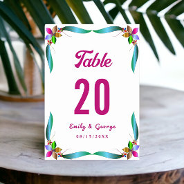 Tarjeta De Mesa Elegante Rosa  brillante Boda floral moderno