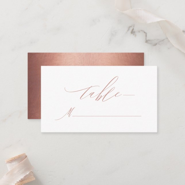 Tarjeta De Mesa Elegante Rosa caligrafía de oro Boda metálico (Anverso/Reverso In Situ)