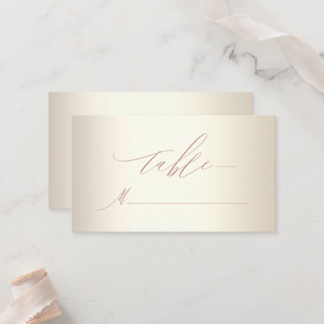 Tarjeta De Mesa Elegante Rosa Caligrafía de oro Champagne Boda (Anverso/Reverso In Situ)